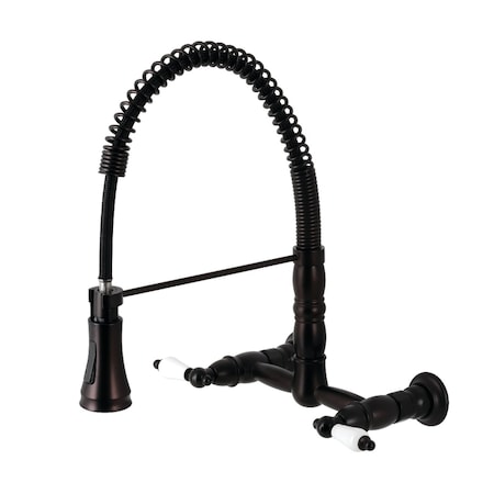 Gourmetier Heritage 2-Handle Wall-Mount Pull-Down Sprayer Kitchen Faucet, Bronze GS1245PL